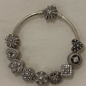 Pandora Silver Charm Bracelet with Intricate Designs